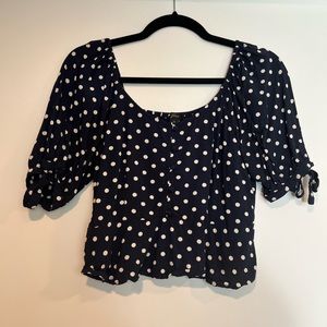 J Crew Polka Dot Peplum Blouse, navy, size S
